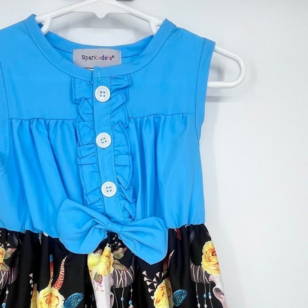 NWT Sparkledots Dress Girls 2T Blue Black Western‎ Steer Skull Floral Ruffle Bow